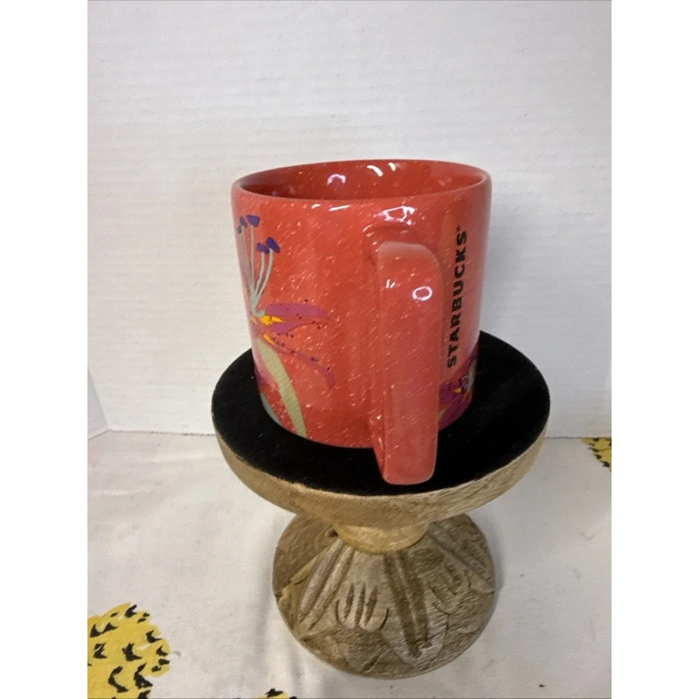 Starbucks Coffee Mug 2022 Salmon Pink/Red Stargazer Lily Speckled 12oz Cup